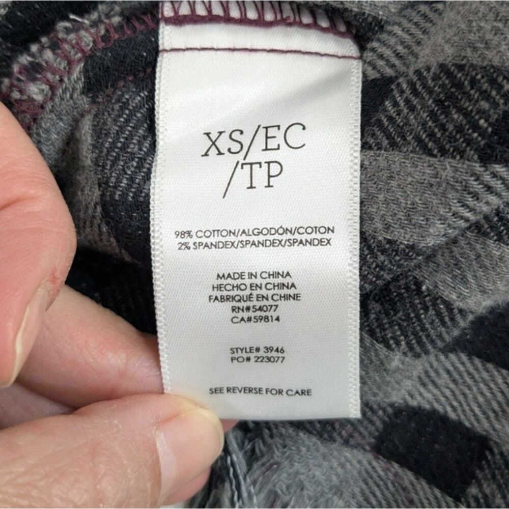Cabi Highland Flannel Gray Purple Plaid Button Down Tunic Shirt Long Sleeve XS - Picture 9 of 10